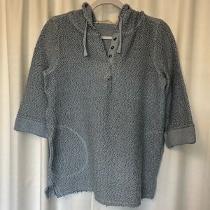 Soft Surroundings Cozumel Pullover Hoodie Sz Large Light Blue 3/4 Sleeve Pockets